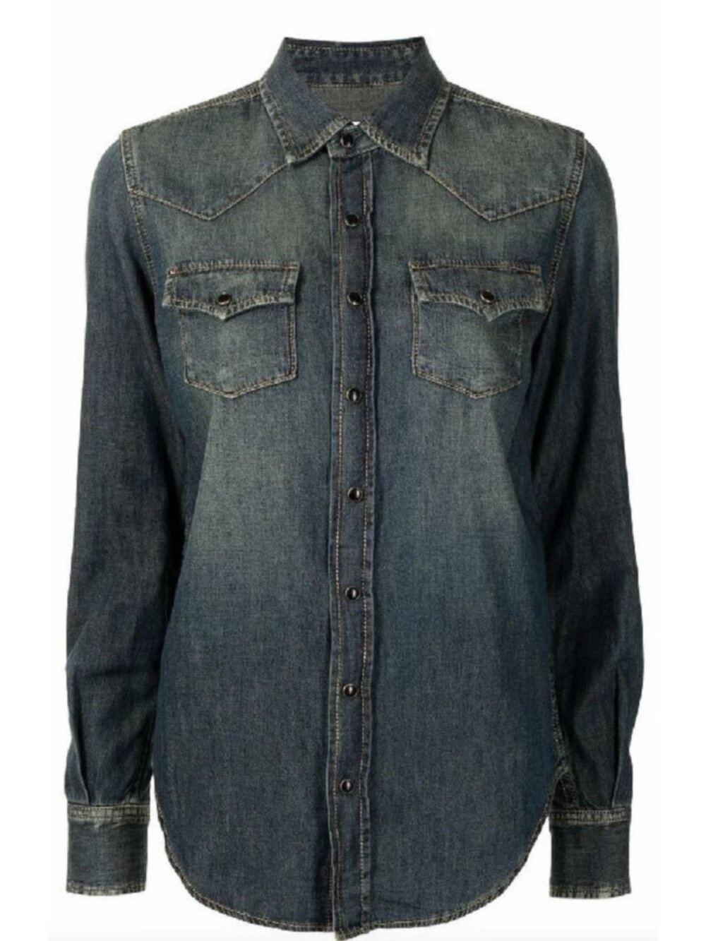NWT Saint Laurent YSL Deep Vintage Blue Denim Western Pocket Snap Shirt Sz M